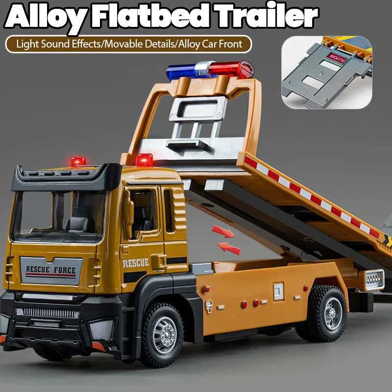 Alloy Truck Model 132 Diecast Flatbed Trailer Trucsk with Sound Light Moveble Engineering Car Tractor Toys for Boys Kids GiftT251023