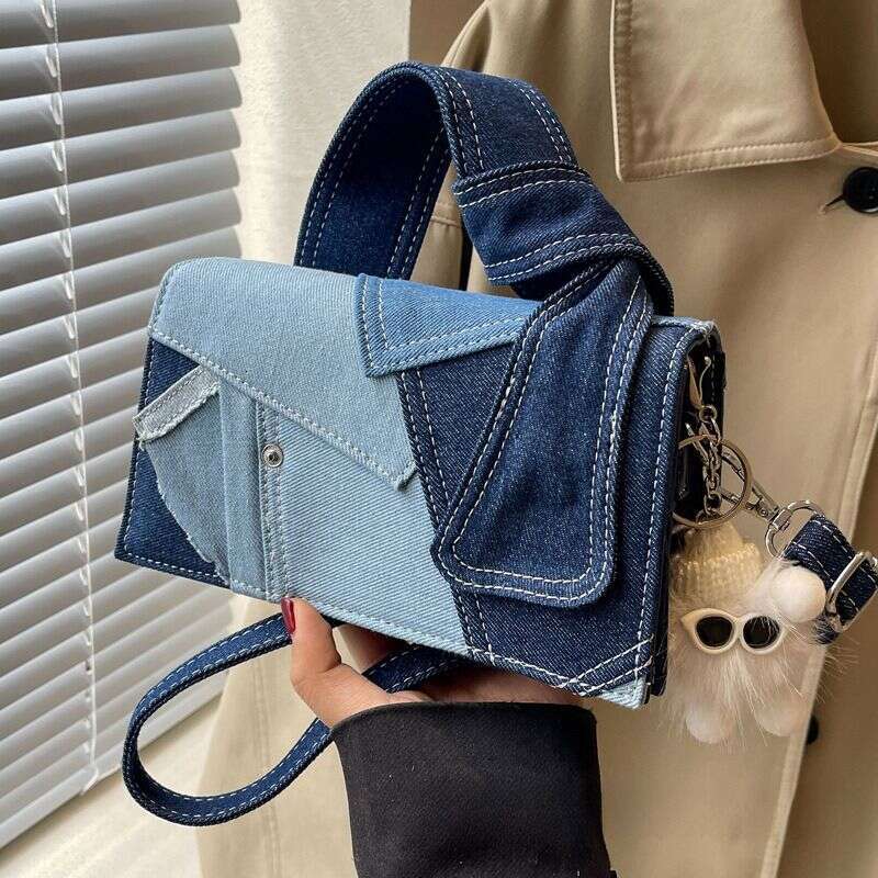 Handba For Women, Fashionable Patchwork Crossbody Niche And Versatile Casual Shoulder Ba, Simple Denim Small Square