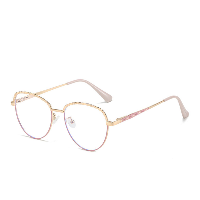 2024 New Cat Eye Large Metal Anti-Blue Light Non-Prescription Glasses Fashion Women's Eyeglass Frame 95279