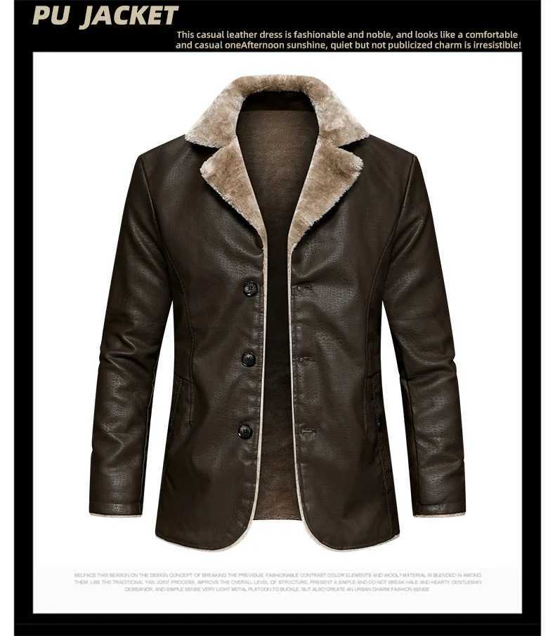 Autumn Winter Korean Style New Fashion Mens Turndown Collar Singlebreasted Casual Trendy Solid Color Faux Leather Jackets W251023