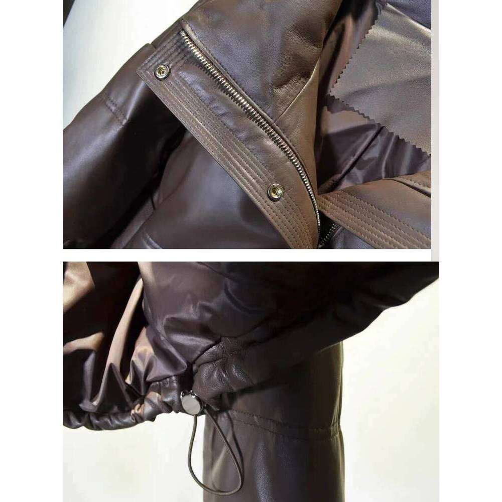 Women Leather Winter 2025 High End Genuine Sheepskin Down Coat Outdoor Thicked Warm Short Puffer Jacket Streetwear Goose Coat Women