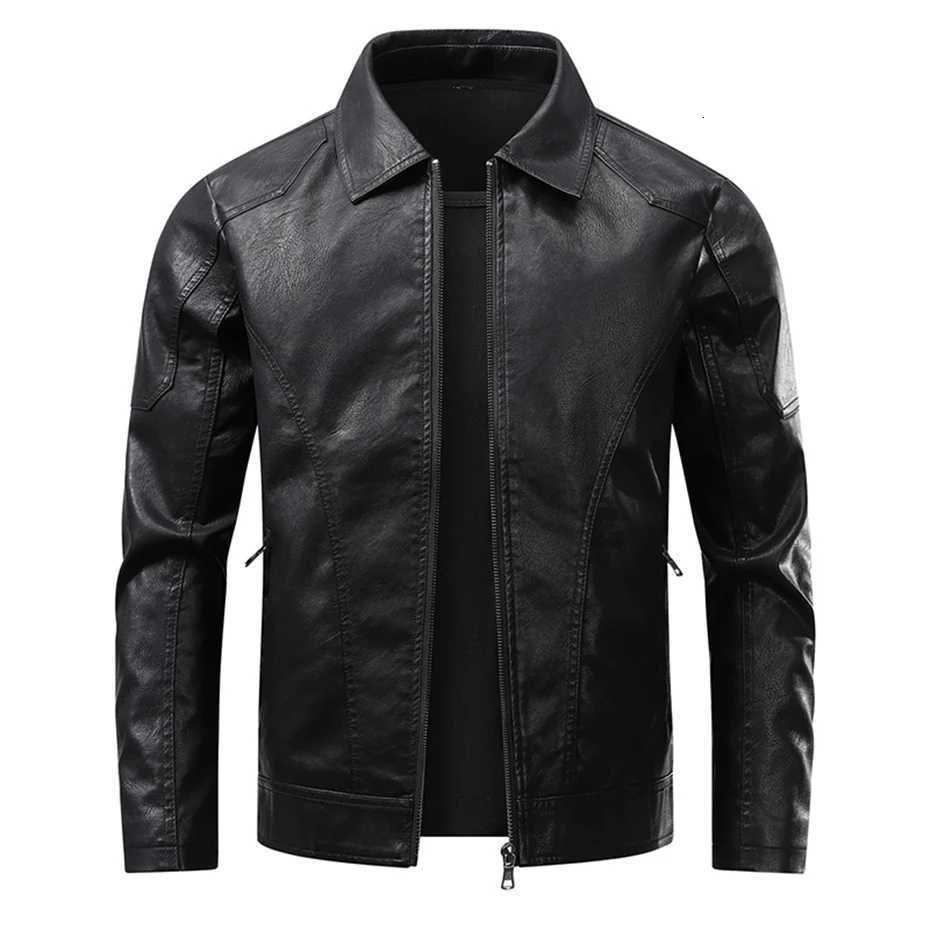 Vintage PU Jacket Men Motorcycle Biker Coat Plus Szie 8XL Fashion Casual Cargo Jacket Male PU Coat Black W251023