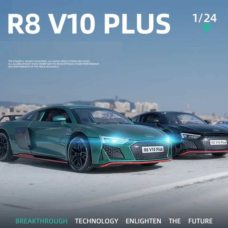 124 Audi R8 V10 Plus Sports Car Model Simulation Alloy Super Toy Car Kids Boy Gift Collection Miniature Car Toys Pull BackT251023