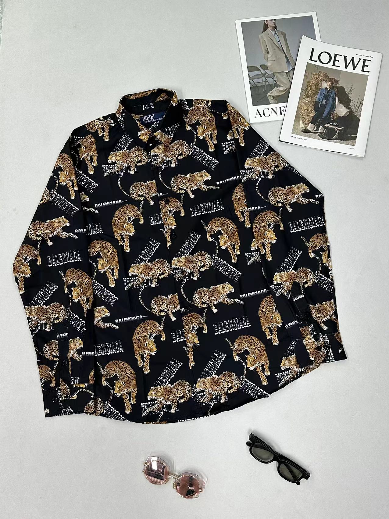 Men's Loose Print Shirt, Casual Long Sleeve, Suitable for Spring and Autumn, Trendy Streetwear, Comfortable Fit-NO16