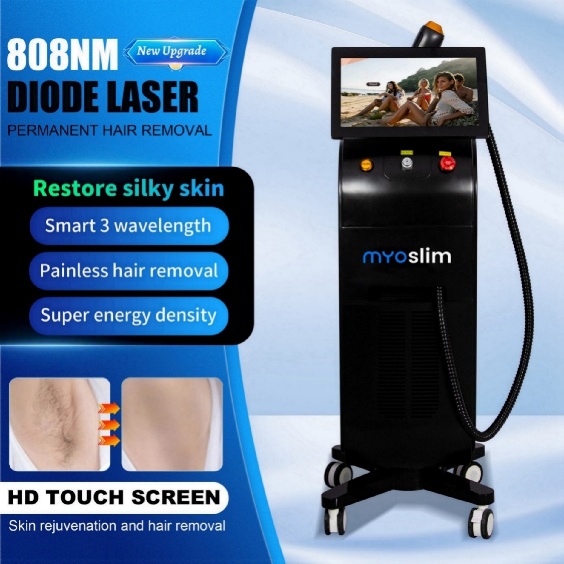 808NM Diode Laser Hair Removal Equipment Permanent Painless Non-invasive Permanent Cooling Head Painless Epilator