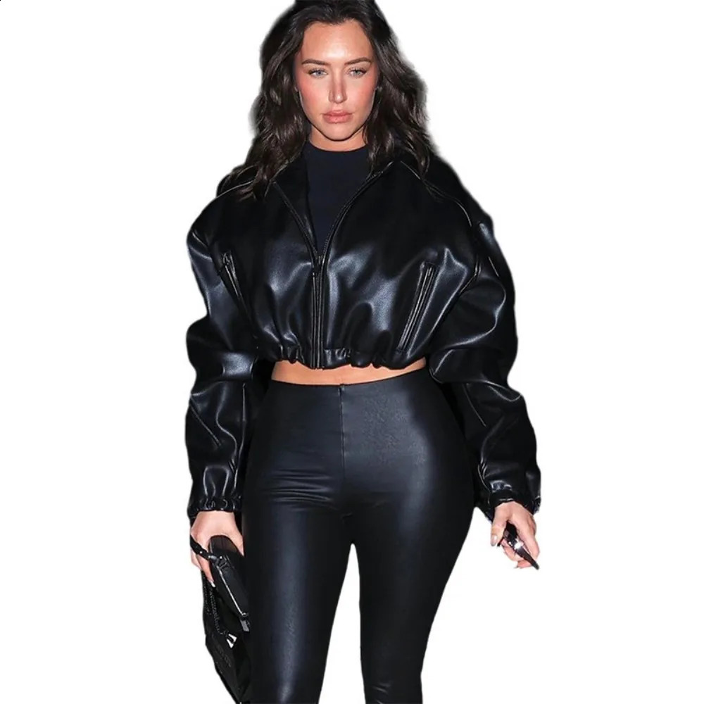 PU Leather Jacket Patchwork Faux Hooded Jackets Slim Fit Outerwear High Street 2025 Autumn Winter Spliced Pockets 251018