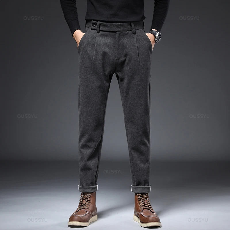 Autumn Winter Worsted Suit Pants Men Thick Business Classic Grey Khaki Woolen Straight Korean Formal Trousers Male Oversized 40 251023