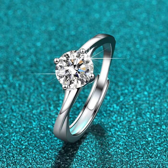 VVS1 1Ct Mossanite 925 Sterling Silver Jewelry Factory Direct Sales Custom Adjustable Dainty Eternity Lab Grown Promise Rings
