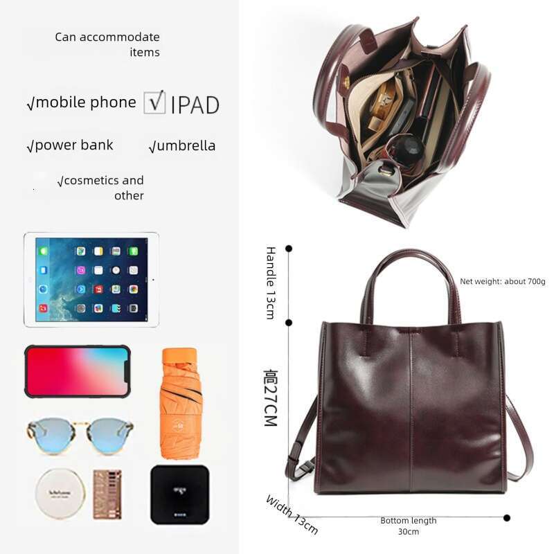 Luxury bag Autumn Winter Genuine Leather Large Capacity Shoulder Tote Bag Top Layer Vegetable Tanned Cowhide Commuting Versatile Women s Handbag