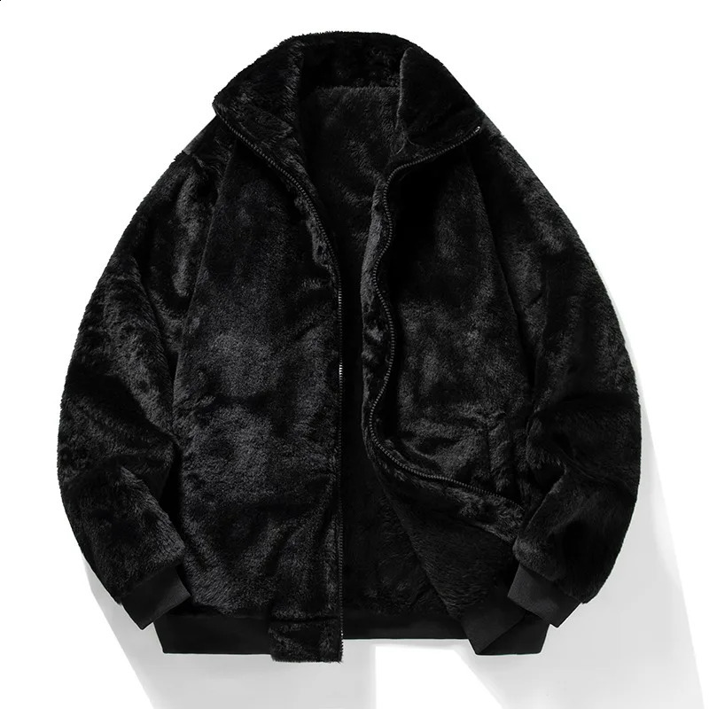 Mens High Street Style Jacket Winter Thick Warm DoubleSided Fleece Lined Windproof Outerwear for Cold Weather Soft Comfortable 251023