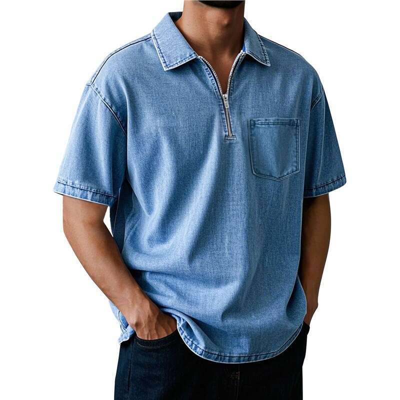 2025 Men's Pure Cotton Casual Versatile Short Sleeve Button Turn-Down Collar Polo Shirt