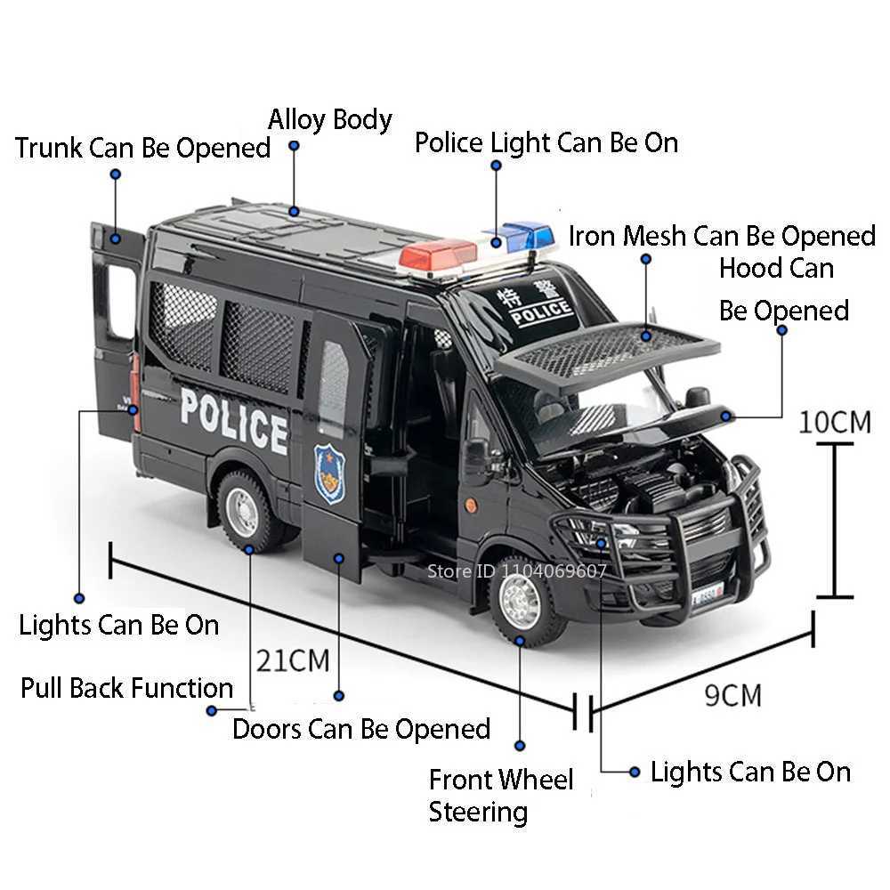 124 YWK Police Car Alloy Diecast GP Models Toys Doors Opened Sound Light Pull Back Miniature Models Collectible Ornaments GiftsT251023