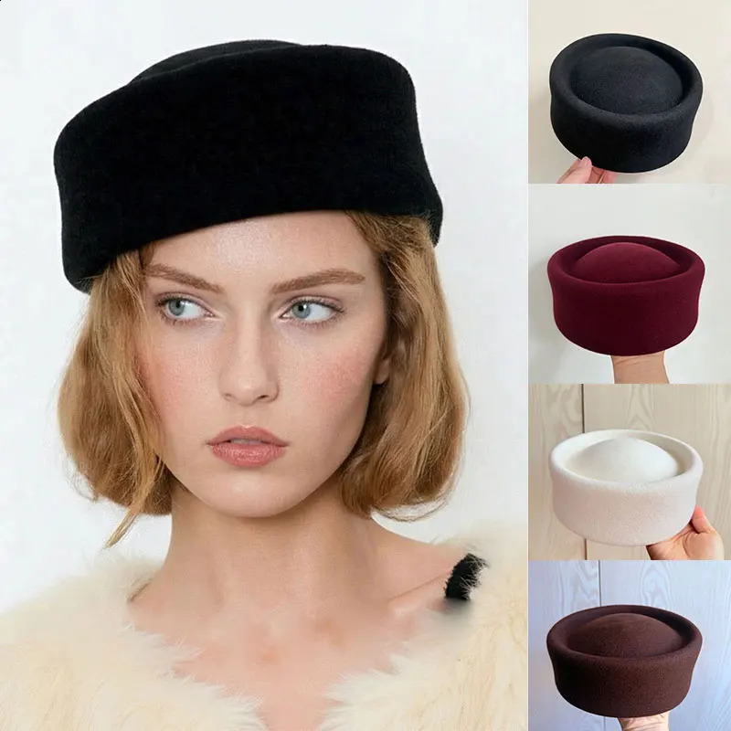 Classic er Ladies Black 100 Wool Beret Hat Fancy Felt Hat Warmer Winter Cap Women Fedora Hat Fascinator Formal Russia Hat251018