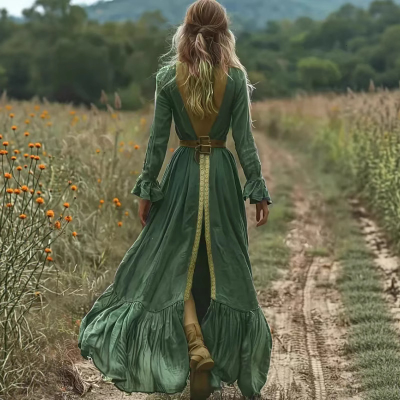 Autumn and Winter New European and American Designer Ethnic Bohemian Printed Holiday Beach Skirt