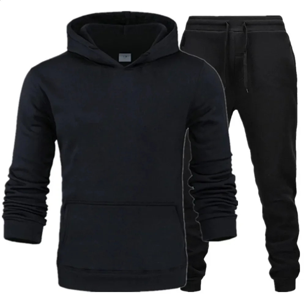 winter hoodies suits men fashion Fleece red hoodie black pants Casual Jogger suit tracksuit sweatshirt 251023