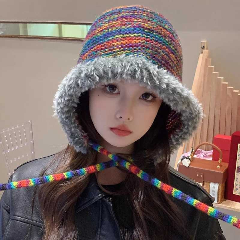 Cute Gradient Knitted Hat for Wen in Autumn and Winter Warm Ear Protection Small Face Display Baotou HatW251023