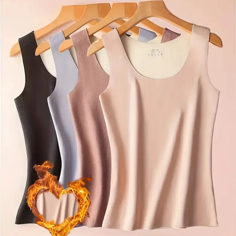 Thermal Tank Top for Women Fleece Lined Thermal Sleeveless Tops Wide Shoulder Straps Warm Base Layer Vest Cold Weather 251023