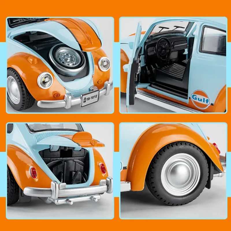 118 Mini Alloy Classic Car Model Diecast 1955 Beetle Toy Metal Car Sound And Light Pull Back Simulation Collection Gifts ToysT251023