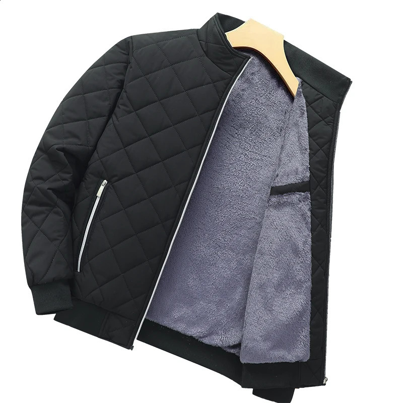 Autumn Winter with Plush Thickening Jackets Men Diamond Pattern Fleece Lined Casual Clothing Slim Fit Cottonpadded Coat 251023