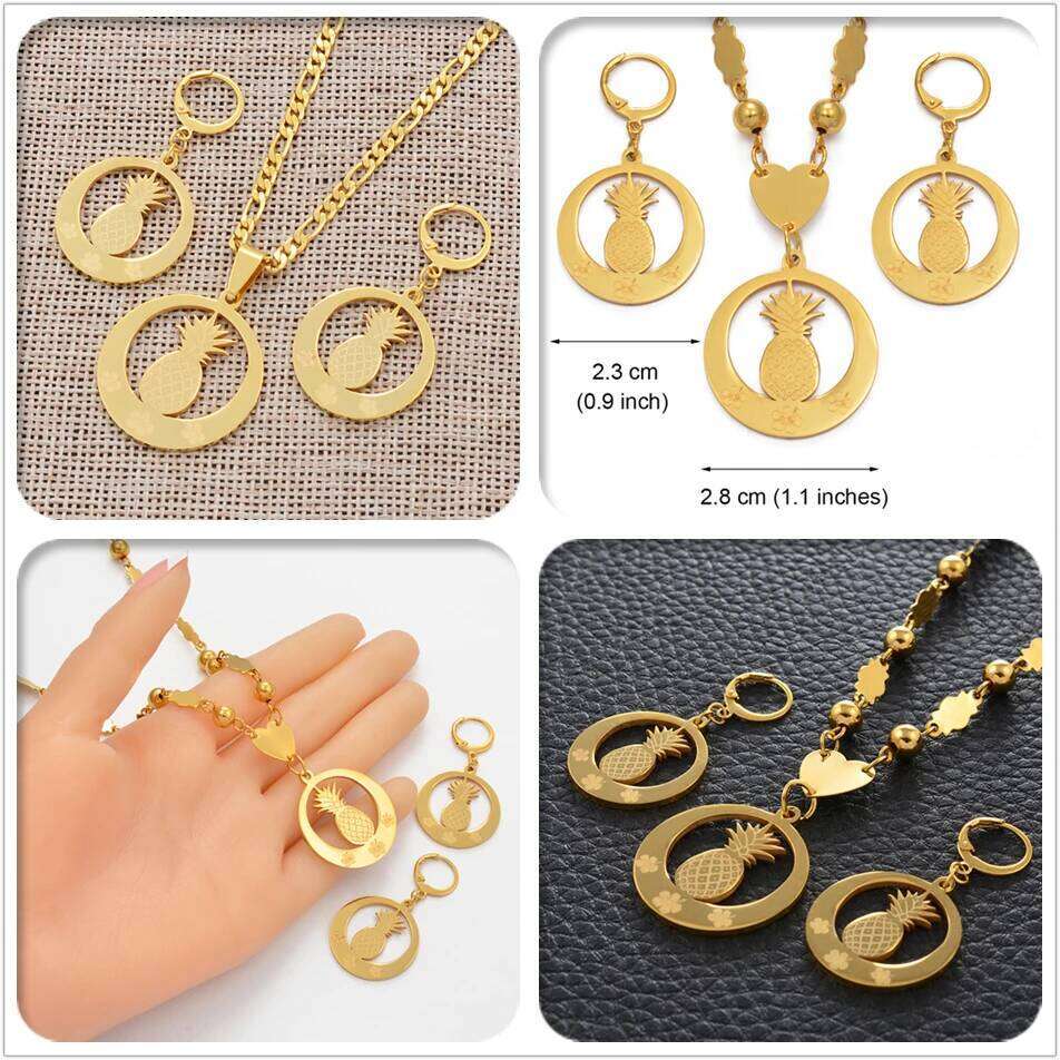 Anniyo Marshall Islands Flower And Pineapple Necklaces Earrings Micronesia Jewelry Sets Guam Hawaii Flowers Women Girls #108121