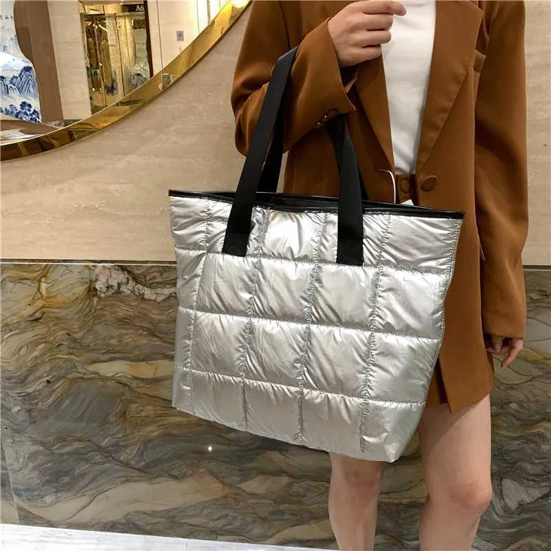 New Fashion Large Tote Padded Handbags Autumn Quilted Women Shoulder Bags Luxury PU Down Cotton Thread Crossbody Bag Winter BagL251023