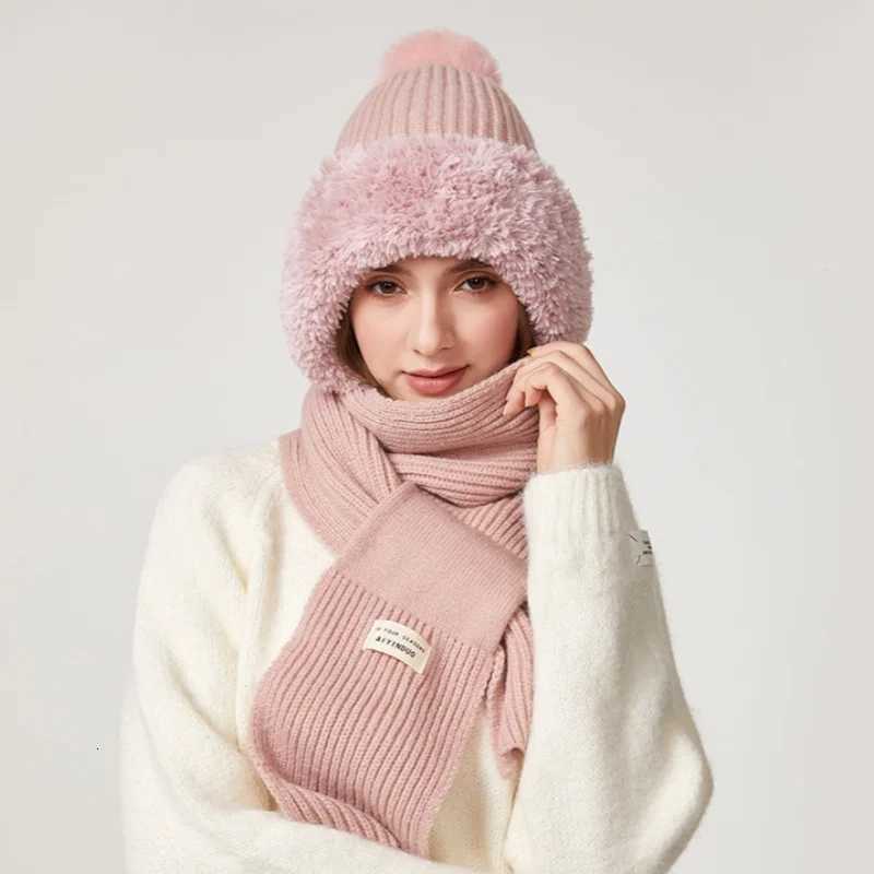 Winter Hat with Long Scarf Wens Outdoor Knitted OnePiece Hat with Ear Neck Protection DoubLayer FeceLi WarmthW251023