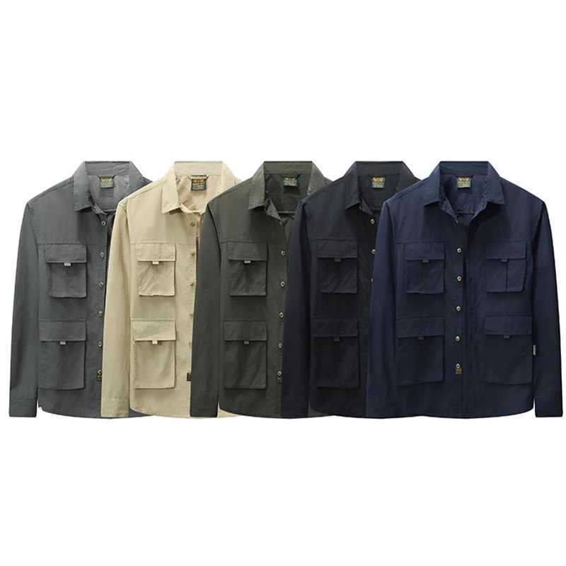 Mens Casual Light Jacket Outdoor Camping Military Tactical FourPocket Lapel Shirt New Casual LongSleeved Coat W251023