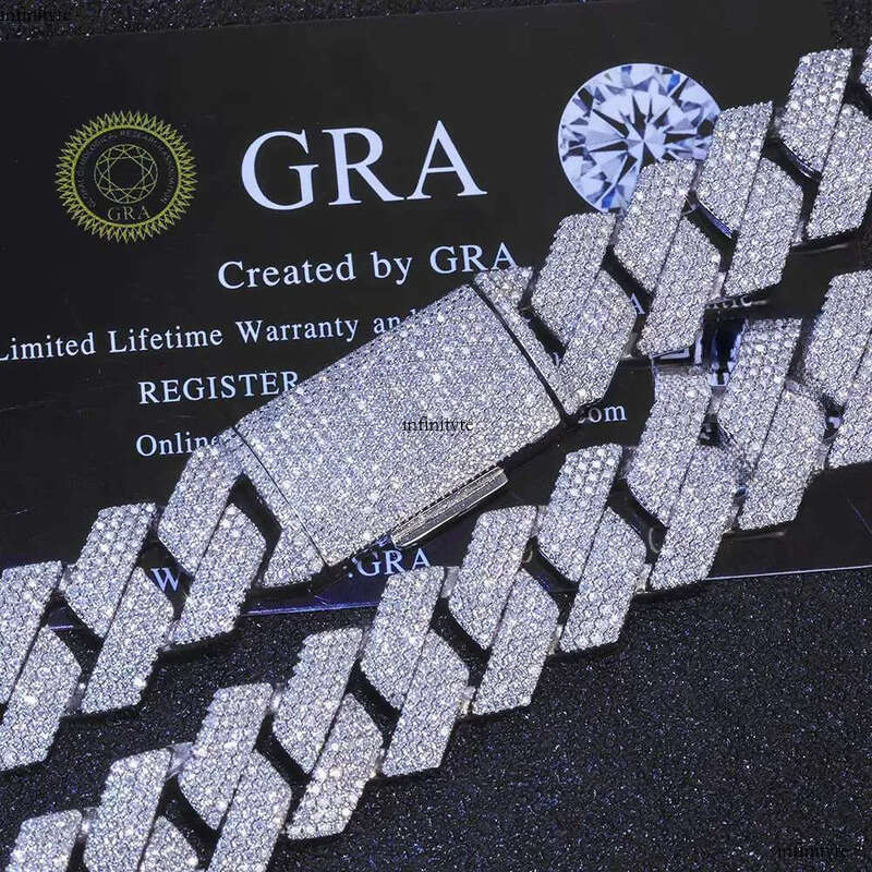 15MM Iced Out Necklace Men Hip Hop Jewelry Shiny VVS Moissanite Dia Sterling Sier Cuban Link Chain 111