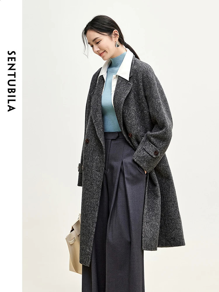 SENTUBILA Long Woolen Coats For Women Outerwear Winter y Warm Straight Double Breasted High Quality Overcoat W44O56042 251021