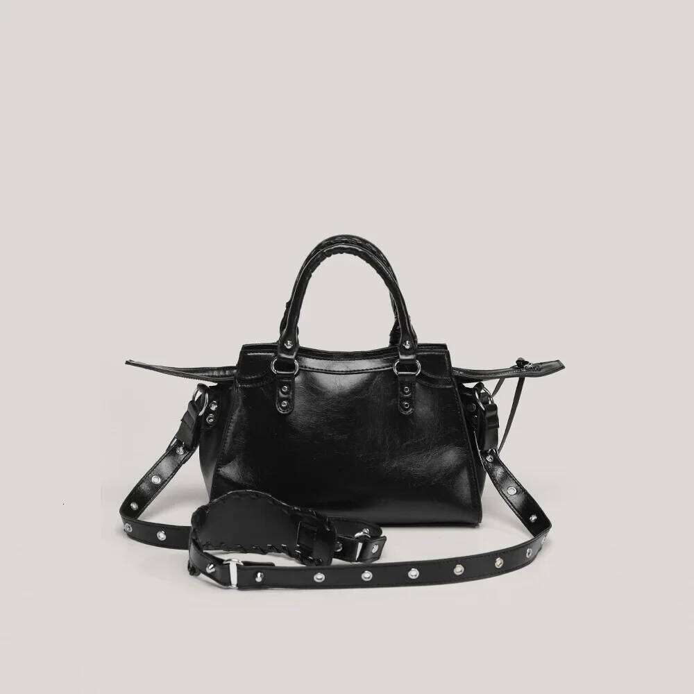 Dark Style Heavy Duty Rivet Motorcycle Bag Fashionable Cool Large Capacity Commuter Crossbody Single Shoulder Handbag