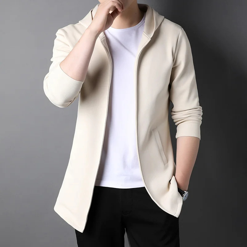 High End Casual Fashion Stand Collar Korean Style Zipper Jackets For Men Solid Color Hooded Coats Clothes 251015