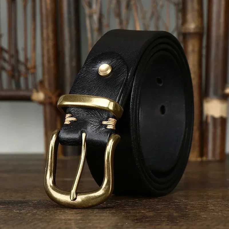 38CM Pure Cowhide Genuine Leather for Men High Quality Jeans Brass Buckle Belts Cowboy Waistband Male Fashion Designer LuxuryXJ251023