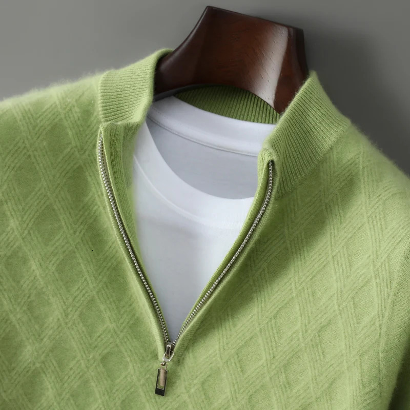 100Pure Wool Sweater Mens Half High Neck Long Sleeves Pullover AutumnWinter Korean Fashion Knit Business Casual Menswear 251016