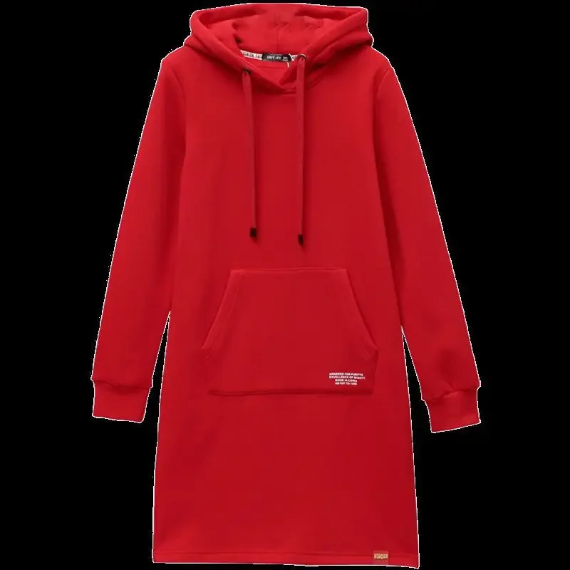 Womens Thickened Fleece Hoodie Loose Long Sleeve KneeLength Dress Polyester Fiber Winter Fashion Outerwear Casual Streetwear 251022