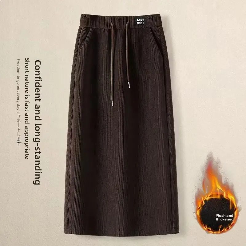Thickened Fleece Casual MidLength Corduroy A Line Skirt Warm Autumn Winter Womens Fashion Stylish Halflength Skirts 251022