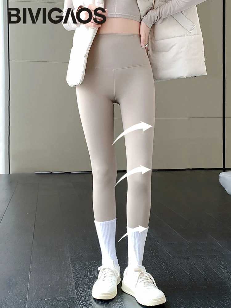 BIVIGAOS Autumn New Thin Rabbit Fleece Shark Leggings Women High Waist Elastic Pressure Slim Sport Fitness Winter Warm LeggingsT251023