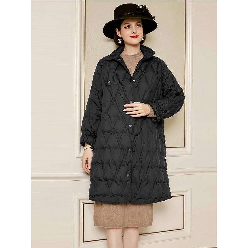 2025 New Winter Women's Long Parka Warm White Duck Down Jacket Female Adjustable Belt Casual Khaki Black Puffer Coats Designer Women