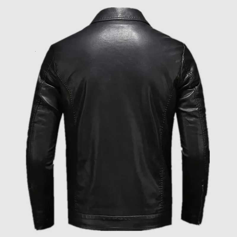 Mens Motorcycle Leather Jacket Large Size Pocket Black Zipper Lapel Slim Fit Male Spring and Autumn High Quality Pu Coat M5Xl W251023