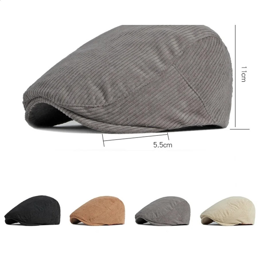 Fall Winter Duck Tongue Beret Hat for Men Daddy Solid Corduroy Painter Adjustable Forward Hats For Dad Visors sboy Caps 251021