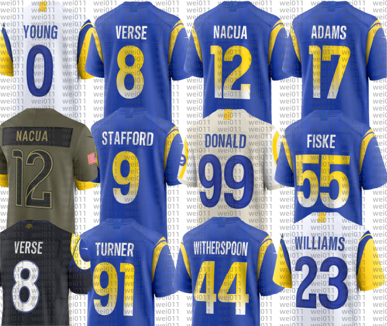 Kurt Warner Eric Dickerson Marshall Faulk Matthew Stafford Puka Nacua Kyren Williams Kamren Curl Blake Corum Davante Adams Tutu Atwell Nate Landman Football Jersey