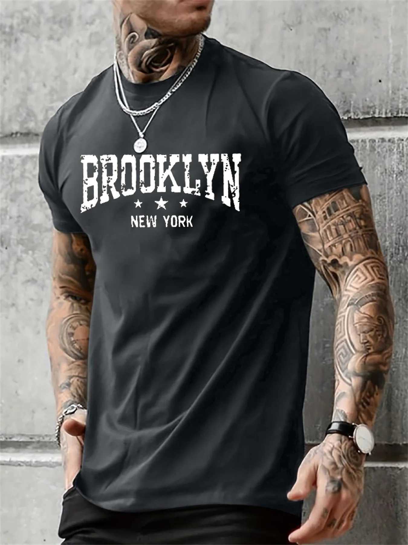 Mens 100 pure cotton summer casual loose Brooklyn New York letter printed comfortable round neck short sleeved Tshirt topXJ251023