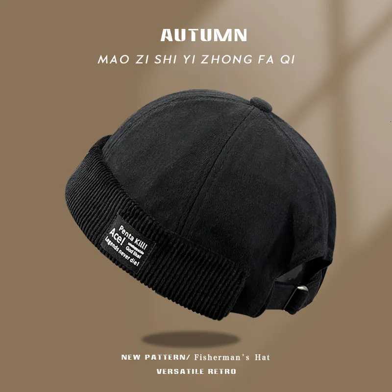 Y2K Vintage Beanie Hat Without Visor Docker Brimss Hats Retro De Corduroy for Men Wen Hip Hop Streetwear Winter AutumnW251023
