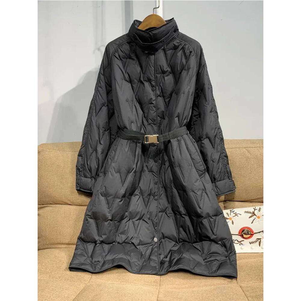2025 New Winter Women's Long Parka Warm White Duck Down Jacket Female Adjustable Belt Casual Khaki Black Puffer Coats Designer Women