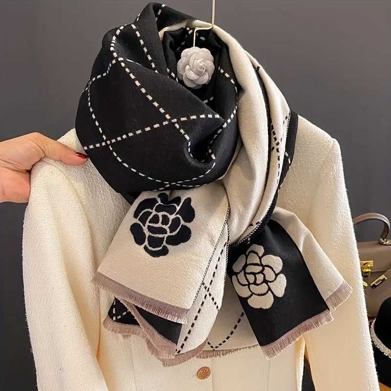 Geometric Camellia Jacquard Scarf Elegant Stylish Imitation Cashmere Fringe Shawl Women Autumn Winter Versatile Warm Wrap Scarf J251113