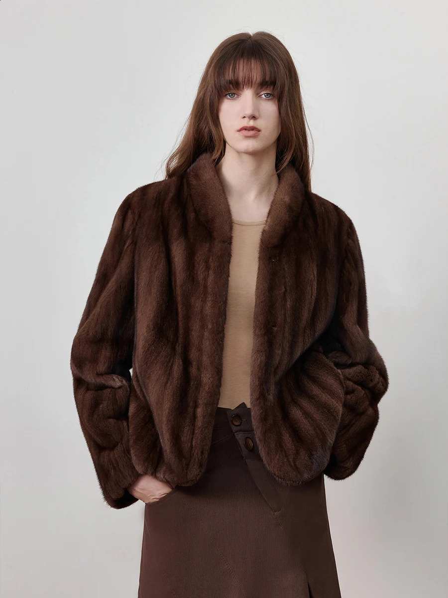 Lautaro Autumn Winter Short Brown Thick Warm Soft Faux Mink Fur Coat Women Stand Collar Elegant y Chic Fluffy Jacket 251021