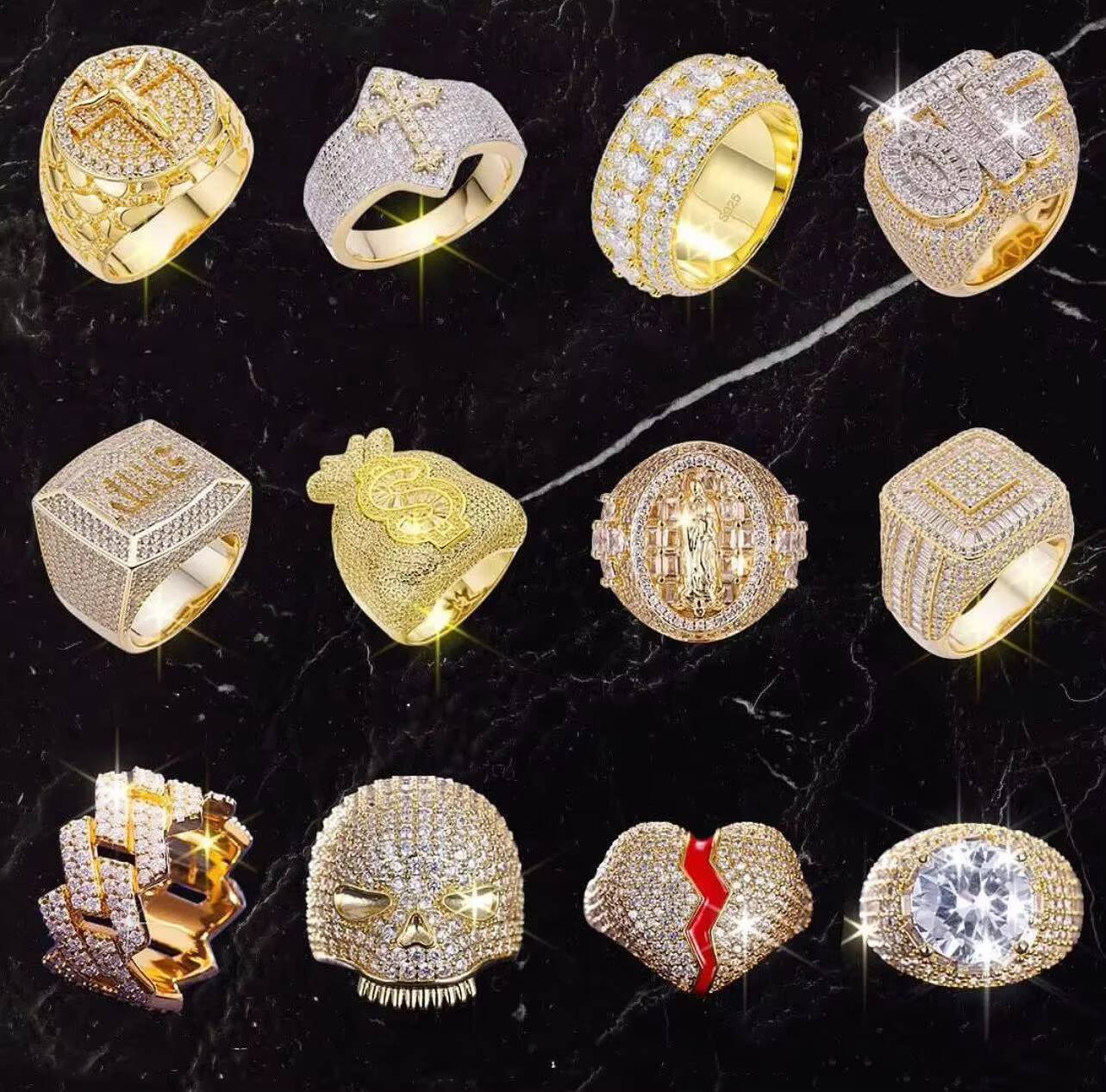 Hight Quality Sterling Silver Jewelry Hip Hop Iced Out Moissanite Diamond Rings for Women Men