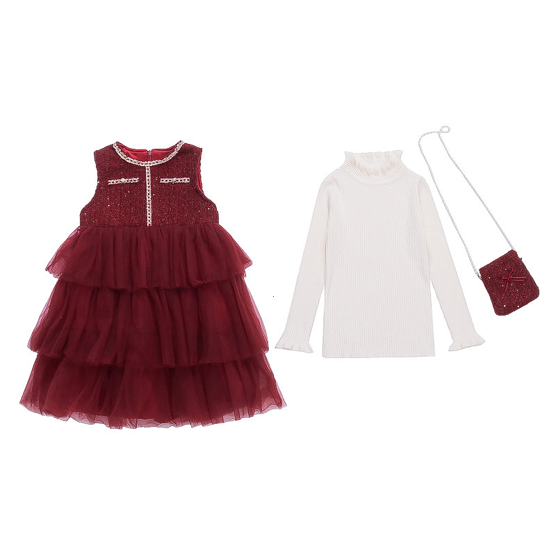 Children's designer autumn and winter fashion new girls' wool lined thick vest dress two-piece set winter set