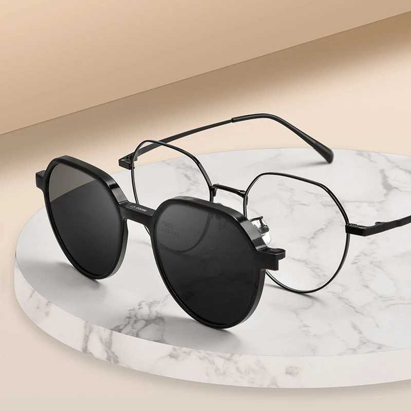 Trendy Polarized Clip On Sunglasses Titanium Alloy Glasses Frame Women Optical Round Sunshades EyewearW251023