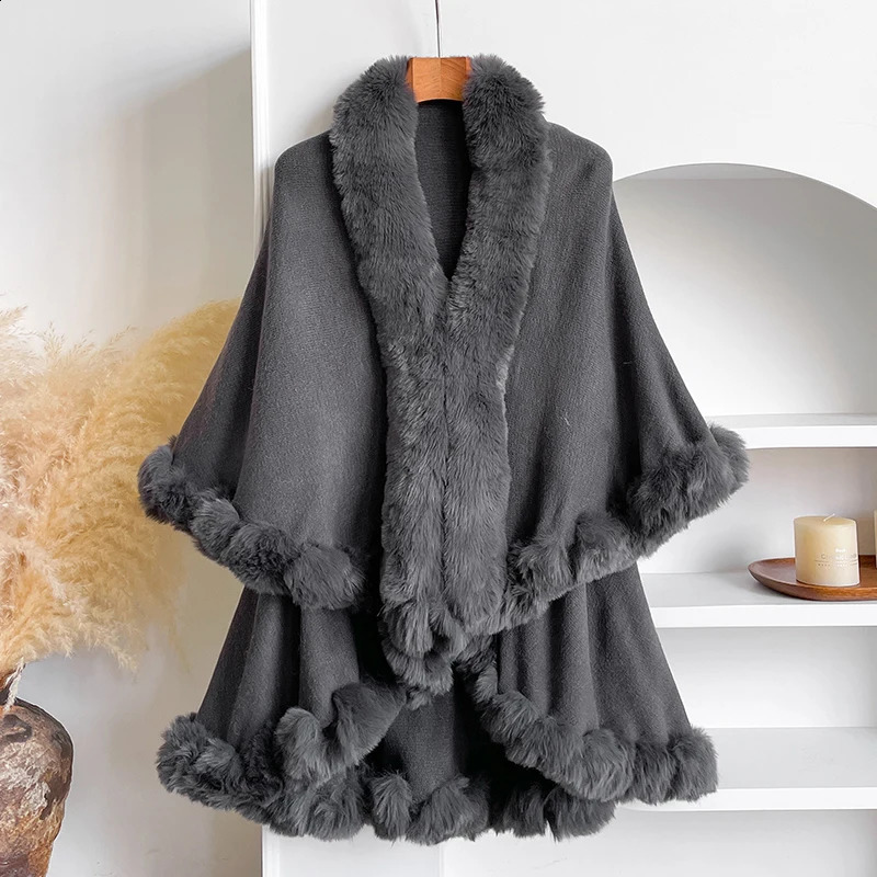 Winter Womens Thicken Mink Wool Full Trims Faux Fur Cape Hooded Loose Fleece Cloak Coat Party Dress Wraps Warm 251022