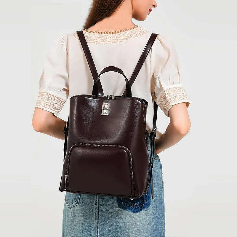 Top Layer Fashion New Handheld Travel Genuine Leather Large Capacity Simple Commuter Bag Cowhide Backpack High Quality